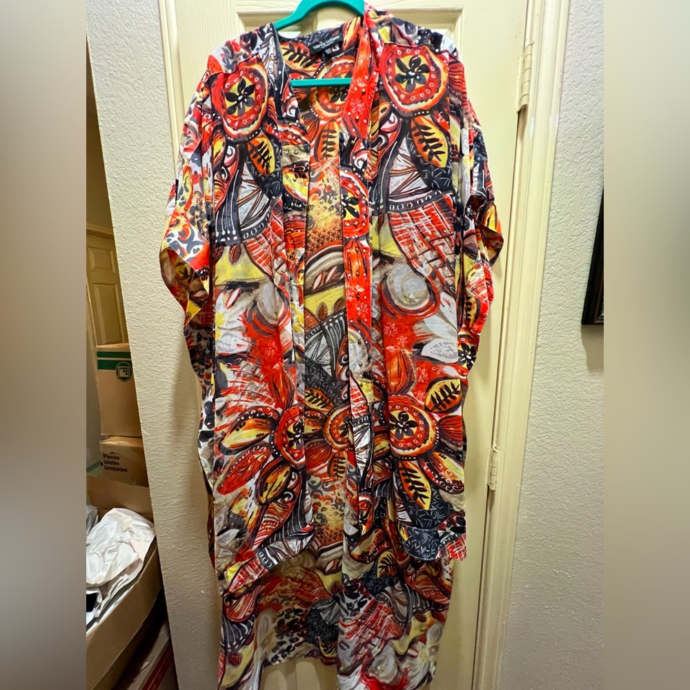 Kimono - Long Orange Geometric Duster